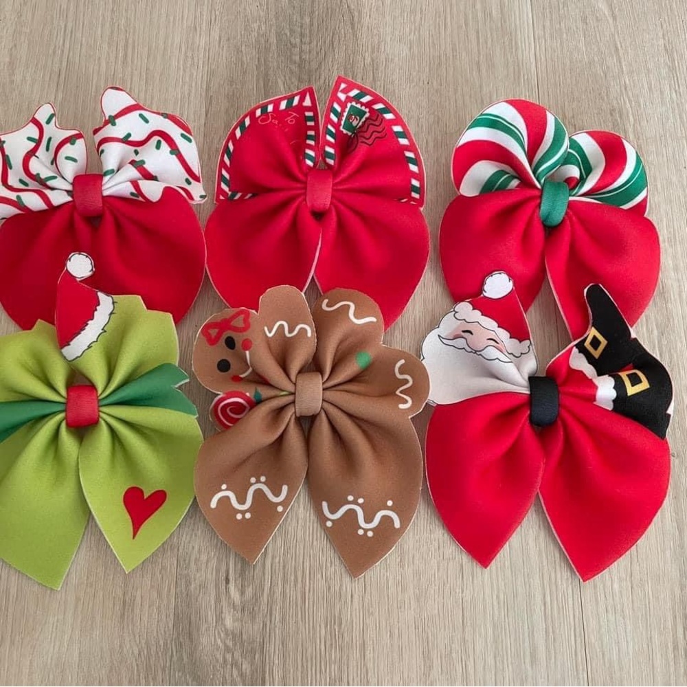Festive Holiday Hair Bow Set - Red, Green, Brown
